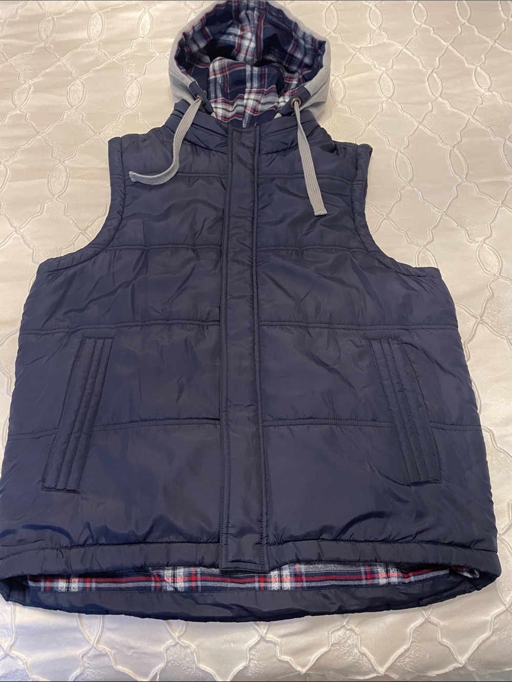 Men's Navy Quilted Hooded Puffer Vest - Sleeveless Coat